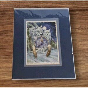 Jody Bergsma Matted Art Print Wolf Nothing Can Hold Back A Dream Catcher 90s Vtg
